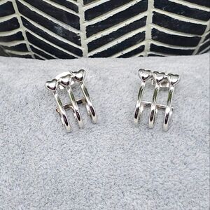 ANUJA Triple Heart Mini Hoops Silvertone 18K Plated Stainless Steel